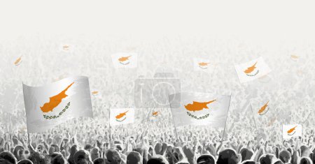 Illustration for Abstract crowd with flag of Cyprus. Peoples protest, revolution, strike and demonstration with flag of Cyprus. - Royalty Free Image