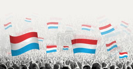 Illustration for Abstract crowd with flag of Luxembourg. Peoples protest, revolution, strike and demonstration with flag of Luxembourg. - Royalty Free Image