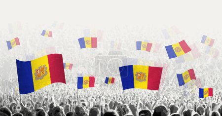 Illustration for Abstract crowd with flag of Andorra. Peoples protest, revolution, strike and demonstration with flag of Andorra. - Royalty Free Image