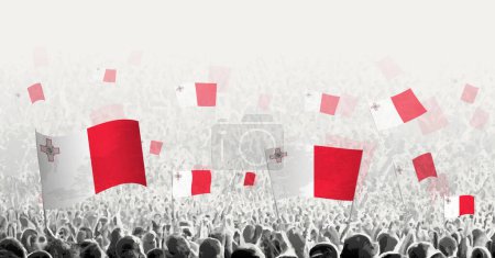 Illustration for Abstract crowd with flag of Malta. Peoples protest, revolution, strike and demonstration with flag of Malta. - Royalty Free Image