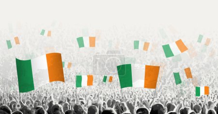 Illustration for Abstract crowd with flag of Ireland. Peoples protest, revolution, strike and demonstration with flag of Ireland. - Royalty Free Image
