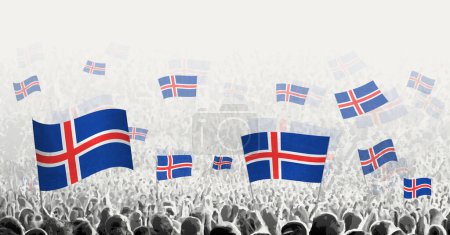 Illustration for Abstract crowd with flag of Iceland. Peoples protest, revolution, strike and demonstration with flag of Iceland. - Royalty Free Image