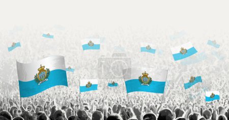 Illustration for Abstract crowd with flag of San Marino. Peoples protest, revolution, strike and demonstration with flag of San Marino. - Royalty Free Image