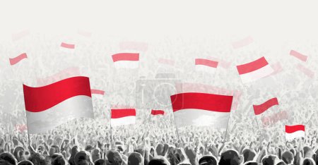Illustration for Abstract crowd with flag of Monaco. Peoples protest, revolution, strike and demonstration with flag of Monaco. - Royalty Free Image