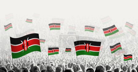 Téléchargez les illustrations : Foule abstraite avec drapeau du Kenya. Manifestation populaire, révolution, grève et manifestation avec drapeau du Kenya. - en licence libre de droit