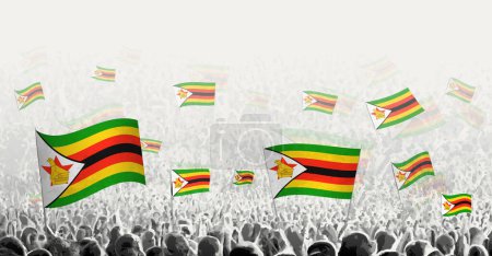 Illustration for Abstract crowd with flag of Zimbabwe. Peoples protest, revolution, strike and demonstration with flag of Zimbabwe. - Royalty Free Image