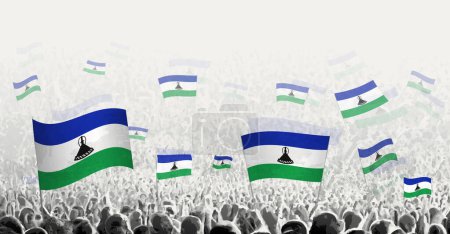 Ilustración de Multitud abstracta con bandera de Lesotho. Protesta popular, revolución, huelga y manifestación con bandera de Lesotho. - Imagen libre de derechos