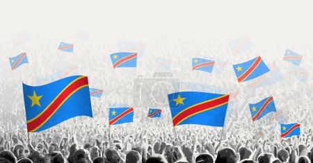 Illustration for Abstract crowd with flag of DR Congo. Peoples protest, revolution, strike and demonstration with flag of DR Congo. - Royalty Free Image