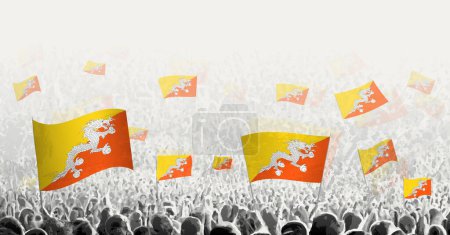 Illustration for Abstract crowd with flag of Bhutan. Peoples protest, revolution, strike and demonstration with flag of Bhutan. - Royalty Free Image