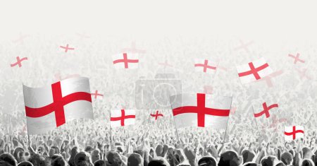 Illustration for Abstract crowd with flag of England. Peoples protest, revolution, strike and demonstration with flag of England. - Royalty Free Image