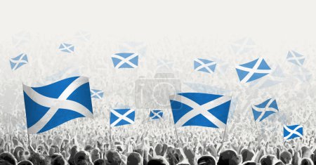 Illustration for Abstract crowd with flag of Scotland. Peoples protest, revolution, strike and demonstration with flag of Scotland. - Royalty Free Image
