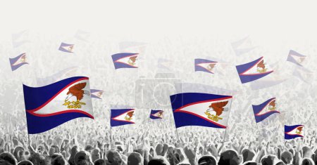 Ilustración de Multitud abstracta con bandera de Samoa Americana. Protesta popular, revolución, huelga y manifestación con bandera de Samoa Americana. - Imagen libre de derechos