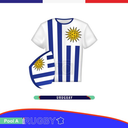 Ilustración de Camiseta de rugby de la selección nacional de Uruguay con bandera. - Imagen libre de derechos