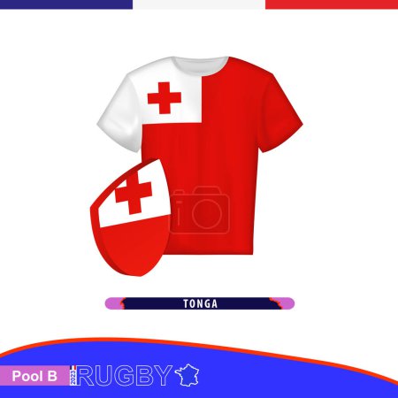 Illustration for Rugby jersey of Tonga national team with flag. - Royalty Free Image