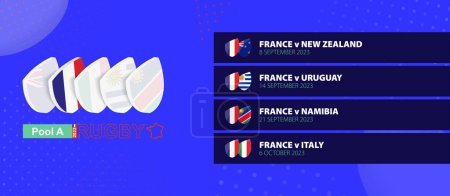 Illustration for France rugby national team schedule matches in group stage of international rugby competition. - Royalty Free Image