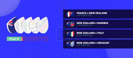 Illustration for New Zealand rugby national team schedule matches in group stage of international rugby competition. - Royalty Free Image