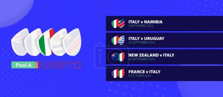 Illustration for Italy rugby national team schedule matches in group stage of international rugby competition. - Royalty Free Image