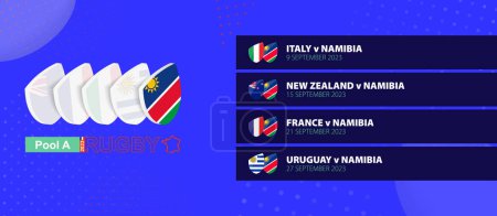 Illustration for Namibia rugby national team schedule matches in group stage of international rugby competition. - Royalty Free Image