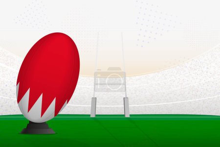 Illustration for Bahrain national team rugby ball on rugby stadium and goal posts, preparing for a penalty or free kick. - Royalty Free Image