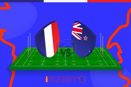 Téléchargez les illustrations : Rugby Team France vs Nouvelle-Zélande sur terrain de rugby. Stade de rugby sur fond abstrait pour le championnat international. - en licence libre de droit