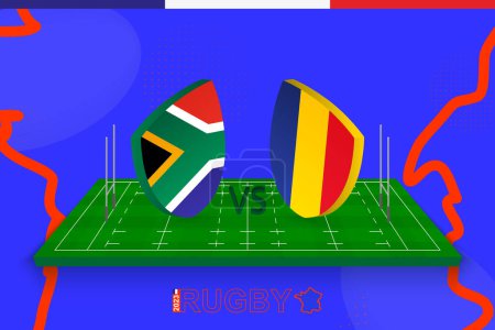 Téléchargez les illustrations : Rugby Team Afrique du Sud vs Roumanie sur terrain de rugby. Stade de rugby sur fond abstrait pour le championnat international. - en licence libre de droit