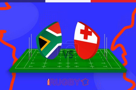 Téléchargez les illustrations : Équipe de rugby Afrique du Sud vs Tonga sur terrain de rugby. Stade de rugby sur fond abstrait pour le championnat international. - en licence libre de droit