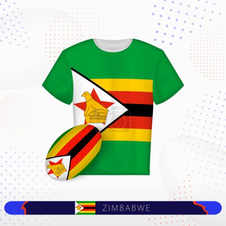 Illustration for Zimbabwe rugby jersey with rugby ball of Zimbabwe on abstract sport background. - Royalty Free Image