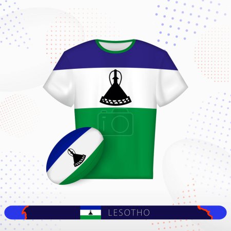 Ilustración de Camiseta de rugby Lesotho con pelota de rugby de Lesotho sobre fondo abstracto deportivo. - Imagen libre de derechos