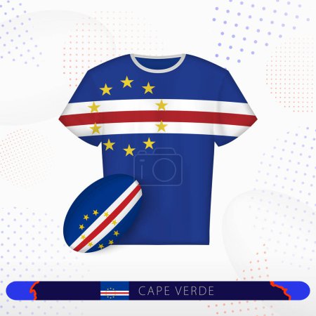 Ilustración de Camiseta de rugby Cabo Verde con pelota de rugby de Cabo Verde sobre fondo deportivo abstracto. - Imagen libre de derechos