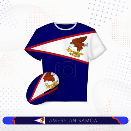 Ilustración de Camiseta de rugby Samoa Americana con pelota de rugby de Samoa Americana sobre fondo abstracto deportivo. - Imagen libre de derechos