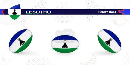 Ilustración de Juego de pelota de rugby con la bandera de Lesotho en varios ángulos sobre fondo abstracto. - Imagen libre de derechos