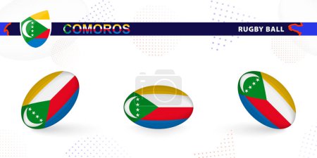 Téléchargez les illustrations : Balle de rugby sertie du drapeau des Comores sous différents angles sur fond abstrait. - en licence libre de droit