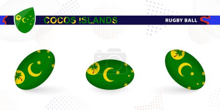 Ilustración de Juego de pelota de rugby con la bandera de las Islas Cocos en varios ángulos sobre fondo abstracto. - Imagen libre de derechos