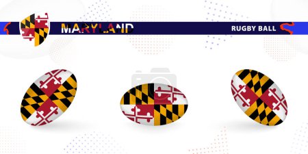 Illustration for Rugby ball set with the flag of Maryland in various angles on abstract background. - Royalty Free Image