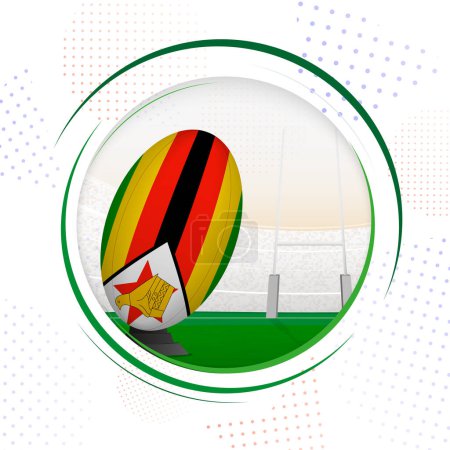 Illustration for Flag of Zimbabwe on rugby ball. Round rugby icon with flag of Zimbabwe. - Royalty Free Image