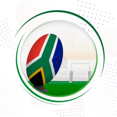 Téléchargez les illustrations : Drapeau de l'Afrique du Sud sur balle de rugby. Icône ronde de rugby avec drapeau de l'Afrique du Sud. - en licence libre de droit