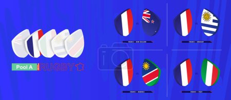 Illustration for Rugby team of France all matches icon in pool A of international rugby tournament. - Royalty Free Image