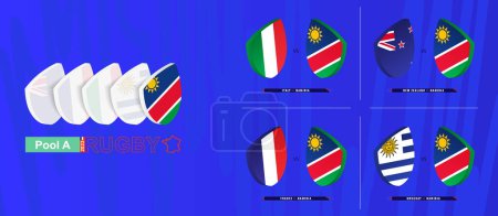 Illustration for Rugby team of Namibia all matches icon in pool A of international rugby tournament. - Royalty Free Image
