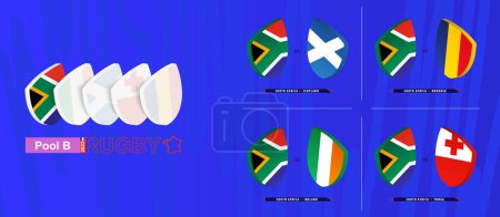 Téléchargez les illustrations : Équipe de rugby d'Afrique du Sud tous les matchs icône dans la poule A du tournoi international de rugby. - en licence libre de droit