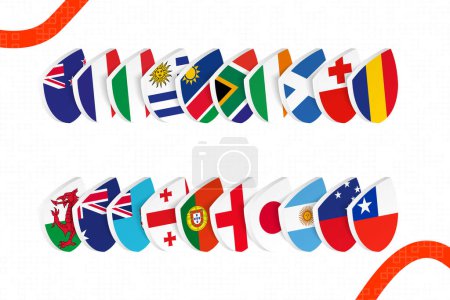 Illustration for Flags of participant in international rugby tournament, all flags icon in rugby style. Vector illustration. - Royalty Free Image