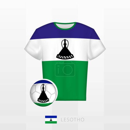 Ilustración de Uniforme de fútbol del equipo nacional de Lesotho con pelota de fútbol con bandera de Lesotho. Jersey de fútbol y balón de fútbol con bandera. - Imagen libre de derechos