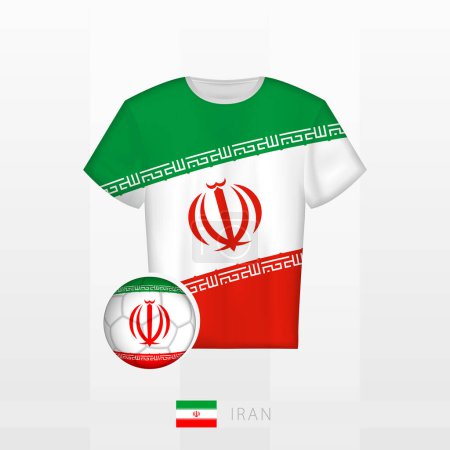 Téléchargez les illustrations : Uniforme de football de l'équipe nationale d'Iran avec ballon de football avec drapeau de l'Iran. Maillot de football et ballon de football avec drapeau. - en licence libre de droit