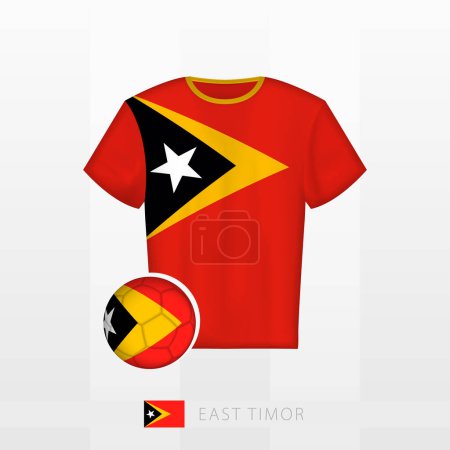 Illustration for Football uniform of national team of East Timor with football ball with flag of East Timor. Soccer jersey and soccerball with flag. - Royalty Free Image