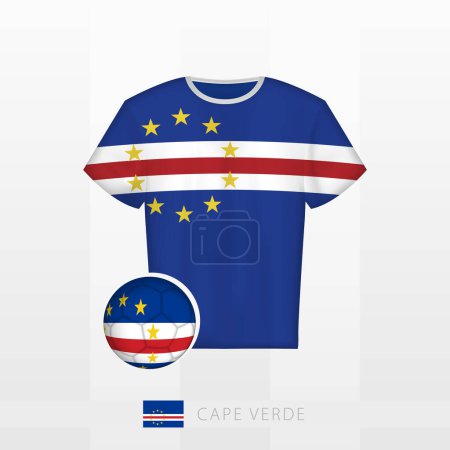 Ilustración de Uniforme de fútbol de la selección nacional de Cabo Verde con balón de fútbol con bandera de Cabo Verde. Jersey de fútbol y balón de fútbol con bandera. - Imagen libre de derechos
