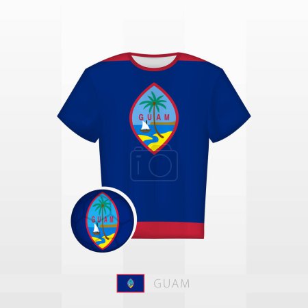 Téléchargez les illustrations : Uniforme de football de l'équipe nationale de Guam avec ballon de football avec drapeau de Guam. Maillot de football et ballon de football avec drapeau. - en licence libre de droit