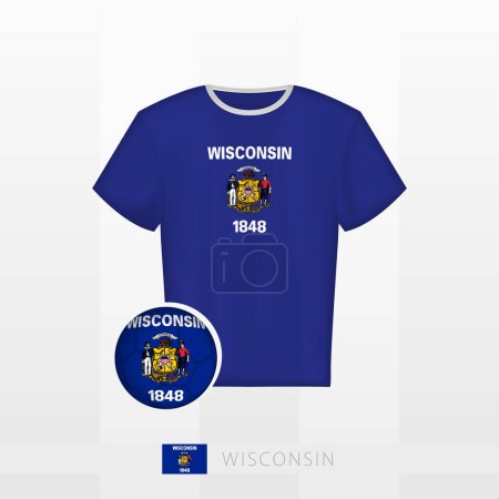 Ilustración de Uniforme de fútbol de la selección nacional de Wisconsin con pelota de fútbol con bandera de Wisconsin. Jersey de fútbol y balón de fútbol con bandera. - Imagen libre de derechos