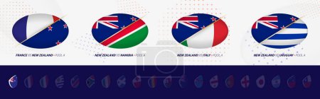 Illustration for Rugby competition icons of New Zealand rugby national team, all four matches icon in pool. - Royalty Free Image