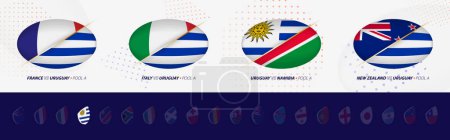 Illustration for Rugby competition icons of Uruguay rugby national team, all four matches icon in pool. - Royalty Free Image