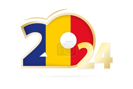 Téléchargez les illustrations : Année 2024 avec Roumanie Modèle de drapeau. - en licence libre de droit