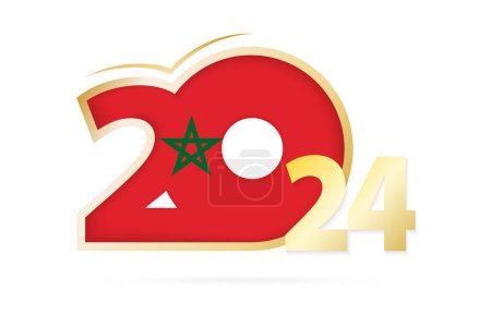 Illustration for Year 2024 with Morocco Flag pattern. - Royalty Free Image